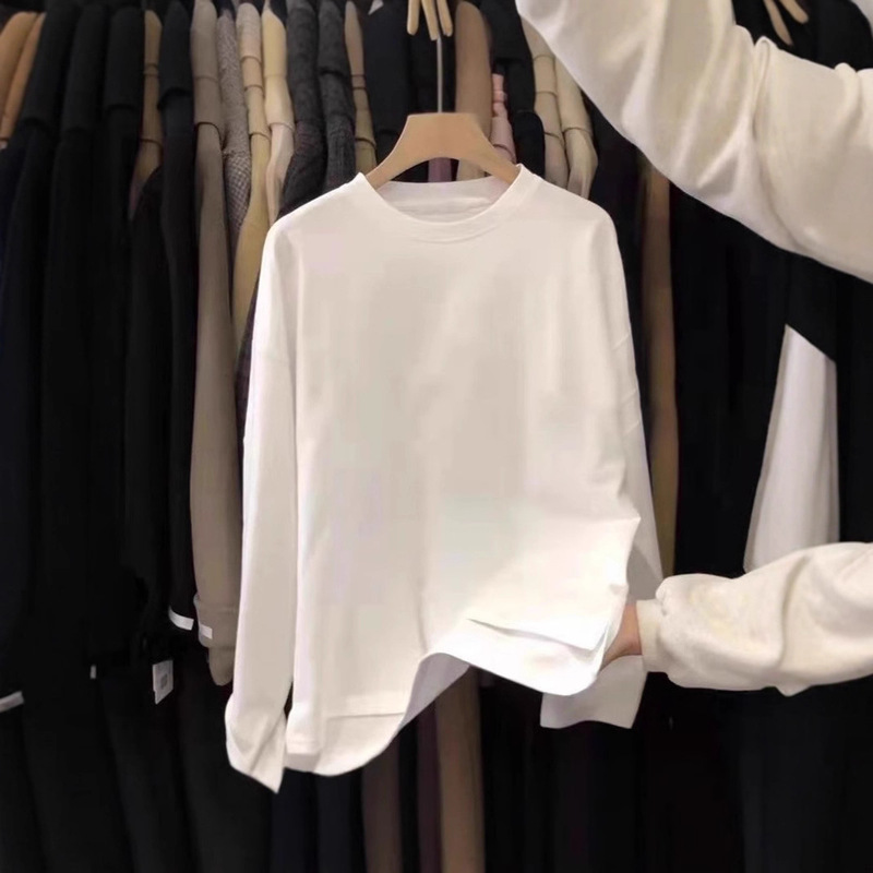 White Long-Sleeved T-Shirt for Women, Autumn and Winter Sweatshirt, Layered Bottoming Shirt, Shark Pants Matchinging Top 6471