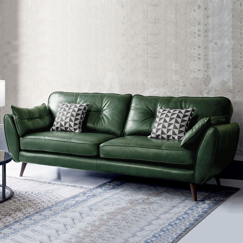 北欧双人三人皮沙发小户型客厅沙发复古墨绿油蜡皮