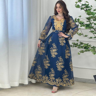 Ab312 Fashion Muslim Banquet Robe Dress Sequin Applique Ladies Long Dress Jalaibya