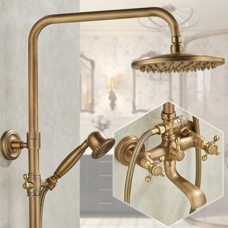 European-Style Antique Shower Set for Bathroom, All-Copper Faucet, Vintage Adjustable Shower Head, Cross-Border