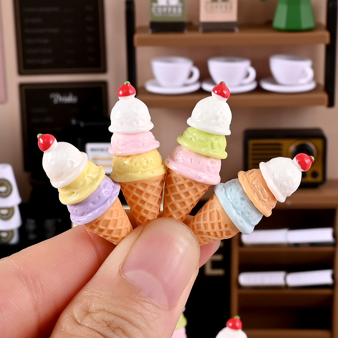 甜筒冰淇淋食玩配件奶油胶手机壳材料包钥匙扣DIY微缩娃娃屋摆件