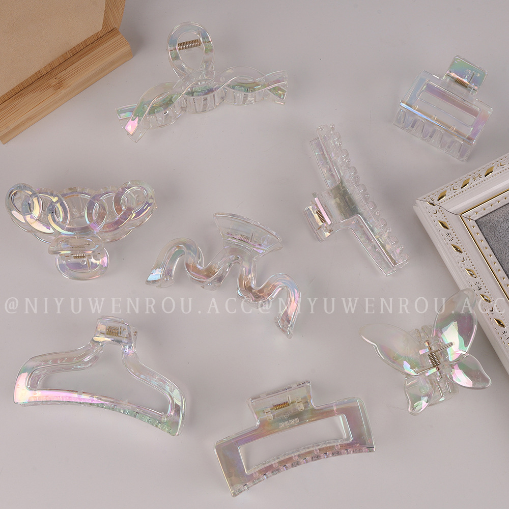 智贝主图_0韩国ins夏季人鱼姬镭射抓夹简约透明大号鲨鱼夹