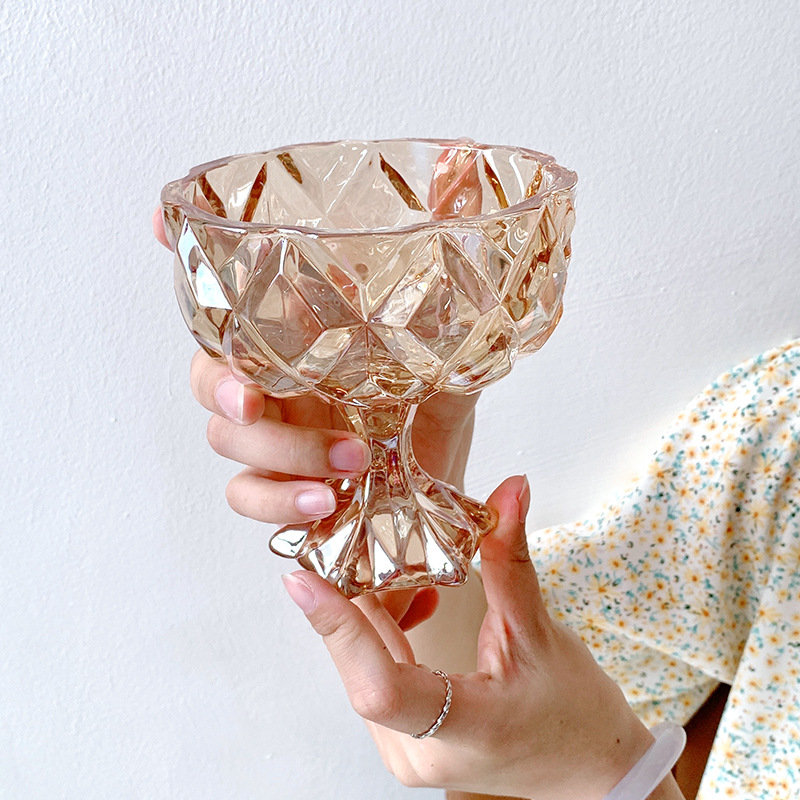 ins style retro embossed glass ice cream dessert cup breakfast bowl ornament creative yogurt salad ice cream cup
