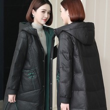 海宁2025年冬季新款真皮羽绒服女中长款绵羊皮外套 头层绵羊皮