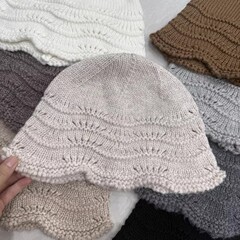 可爱减龄花边毛线帽子女秋冬保暖个性显瘦花苞针织帽网红款渔夫帽