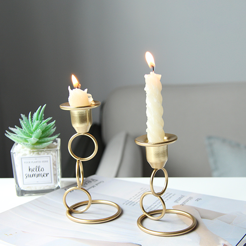 Selected Cross-border Candlestick Ring Metal Table Lamp for Western Restaurant Desk Mini Decor Birthday Atmosphere Ornament