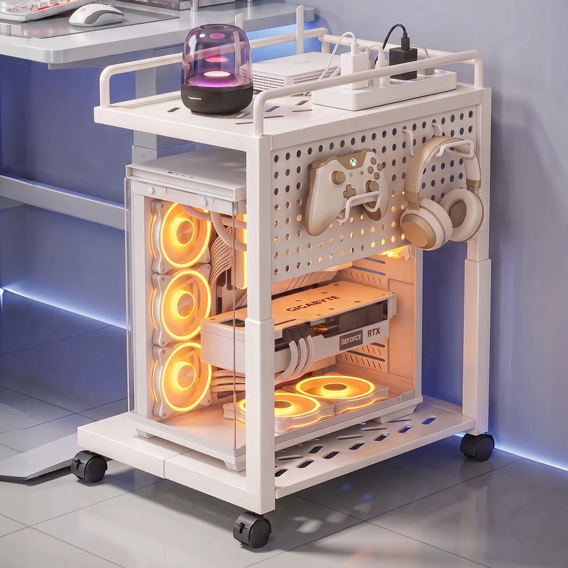 E-Sports Room Computer Host Stand, Multi-Layer Movable Case Base Storage Rack, Floor-Standing Home Use Under-Desk Trolley E-Sports Room Computer Host Stand, Multi-Layer Movable Case Base Storage Rack, Floor-Standing Home Use Under-Desk Trolley