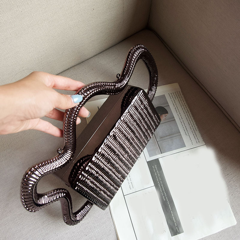 Trendy Metallic Woven Basket-Style Square Mini Bag - Niche Designer Creative Evening Clutch - Thumbnail 6