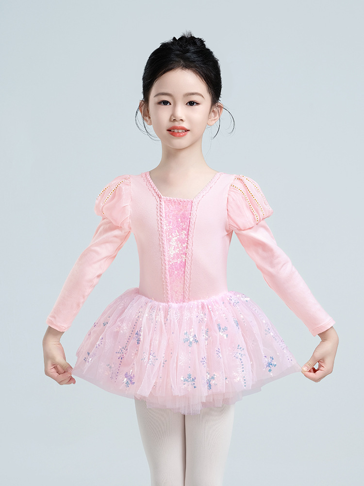 Ropa de baile para niños Ropa de entrenamiento de baile de manga abullonada de manga larga de otoño e invierno Falda de ballet para niñas Ropa de Año Nuevo para niños