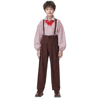 品色儿童复古背带裤套装 cosplay 绅士演出服 田园风舞台表演服装