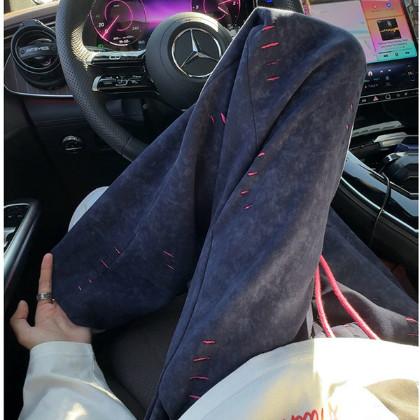 Navy Blue Niche Ripped Pants Men's Autum Washed Cotton Heavy Sweatpants American Retro Wide-Leg Casual Pants