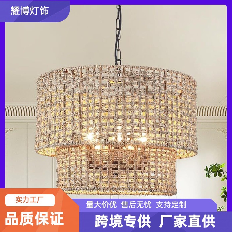 Wooden Chandelier Kitchen Living Room Geometric Rattan Bohemian Chandelier Cross-border Amazon Explosions