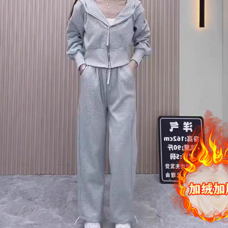 小个子粉色卫衣连帽休闲运动套装女网红炸街俏皮活泼直筒裤两件套|undefined