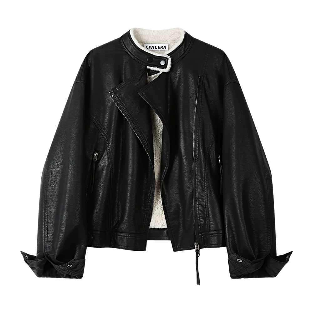 Retro polyurethane winter fleece jacket, American style