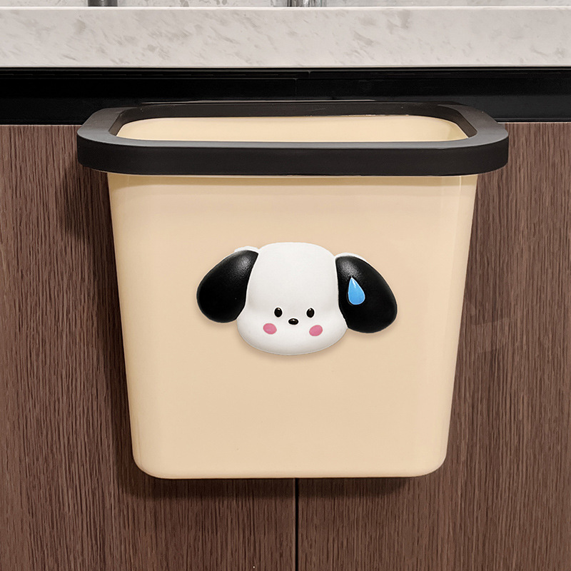 Kitchen Trash Bin Wall-mounted Large Capacity Cute Cartoon Household Kitchen Waste Storage Bucket Punch-free Toilet Trash Bin