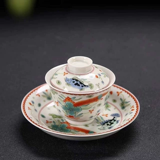 仿古三才盖碗单个不烫手茶杯高端陶瓷茶具功夫带盖大号泡茶碗家用