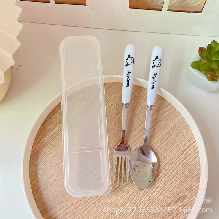 Cute tableware, children's set, fork, spoon stainless steel, PC-plastic, 2 pieces