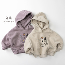 儿童加绒加厚连帽卫衣绒衫2025冬季男童女童韩版保暖休闲上衣外套