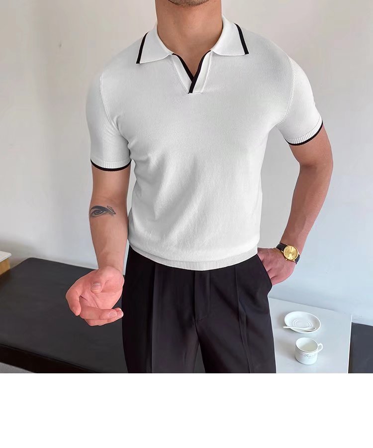 Men's Stripe Patchwork Polo Shirt Men's Clothing display picture 7