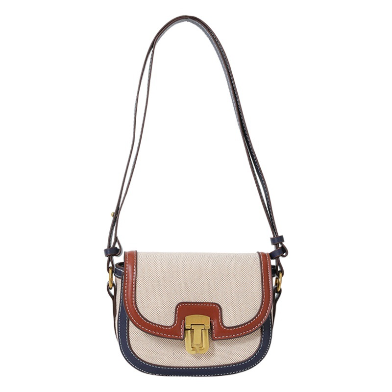 2023 nuevo estilo coreano nicho diseño pu lienzo costura pequeña bolsa cuadrada transfronteriza Amazon retro hombro bolsa de mensajero