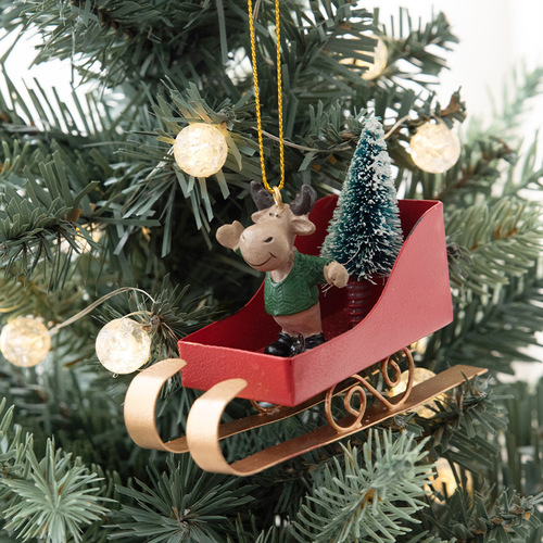 NUCHI Cross-border Christmas Tree Decoration, Iron Elder Snow Sled Ornament, Christmas Decoration Hanging Ornament
