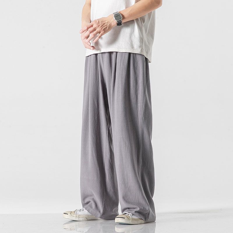 Pantalones de lino Pantalones de hombre Pantalones anchos rectos sueltos de estilo chino Pantalones deportivos casuales de algodón y lino de verano para hombres