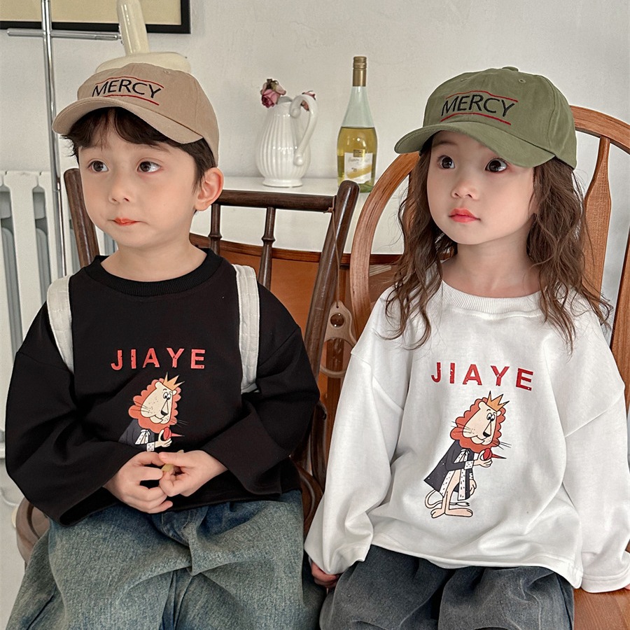 Jiaye Children's 2024 Spring New Children's Cartoon Print Long-Sleeved Sweatshirts for Men and Women Baby Loose and Western Style Tops