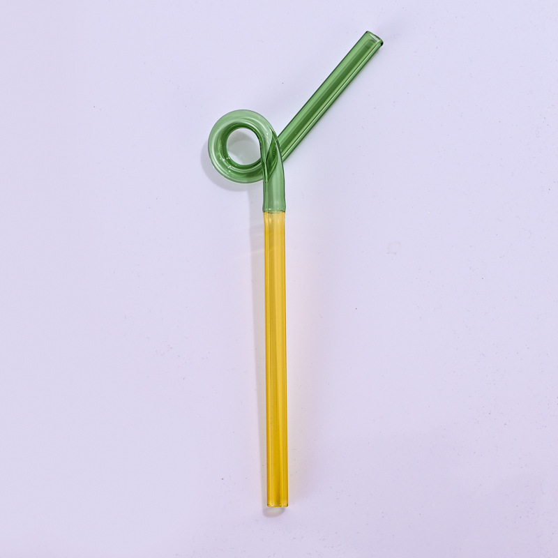 Paja de vidrio de color en forma de japonés lindo resistente a altas temperaturas creativo color a juego bebida de leche caliente paja curvada