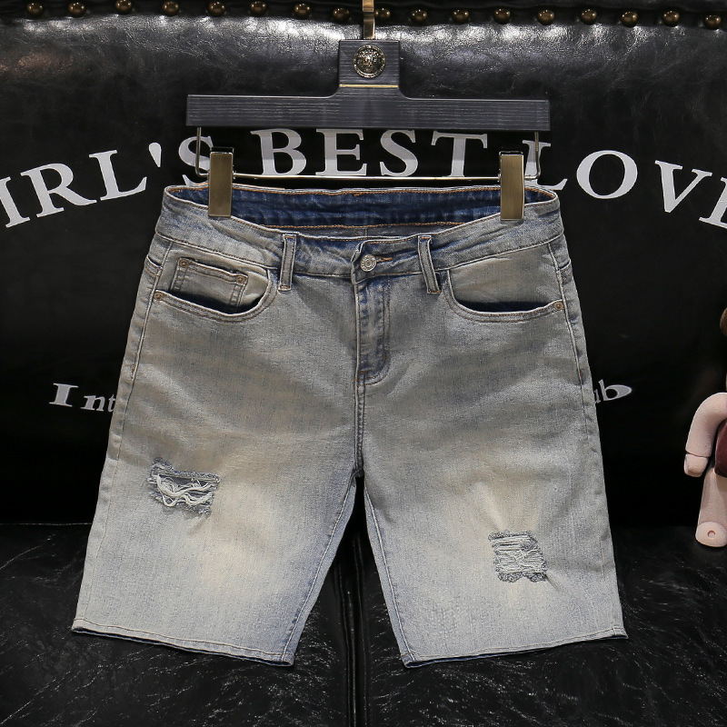 Men's Clothing Ripped Denim Shorts Summer Style Trendy Loose Straight Leg Five Point Pants Mid Length High Street Cool_mkmklike.com