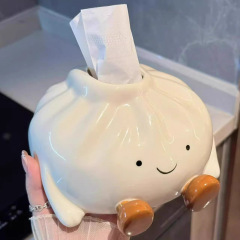 可爱创意包子造型陶瓷抽纸盒高颜值客厅家用桌面装饰摆件纸巾盒