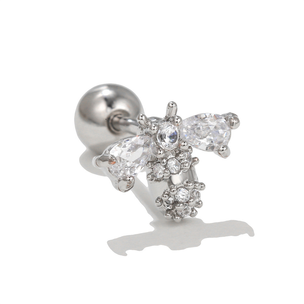 Fashion Insect Brass Inlay Zircon Ear Studs 1 Piece