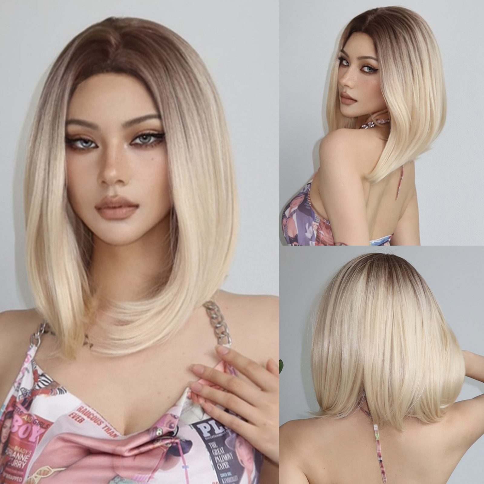 Ventas transfronterizas de pelucas platino ondulaciones de onda media bobos de cabello corto fibra química de alta temperatura fabricantes en stock wigs