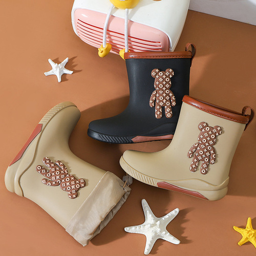 Children's Rain Boots for Boys and Girls, Non-Slip, Waterproof, Cartoon Bear, Drawstring, Waterproof for Kids, Wholesale Water Shoes