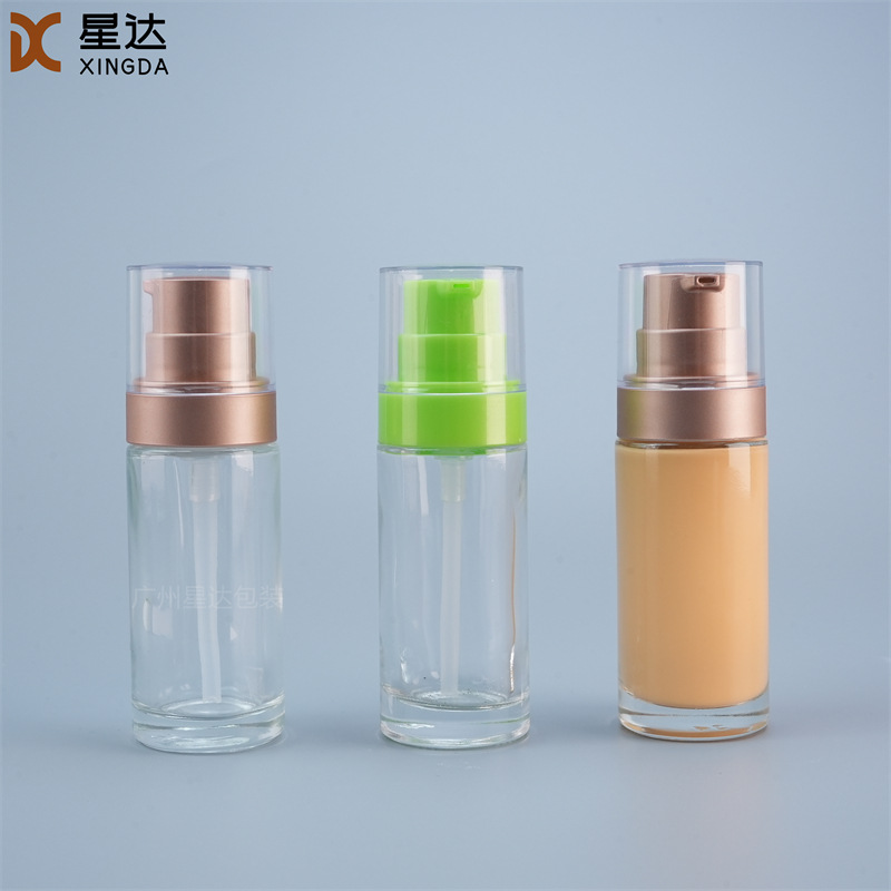 现货 30m'l 粉底液精华瓶 按压原液瓶 厚底乳液玻璃化妆品瓶 包材