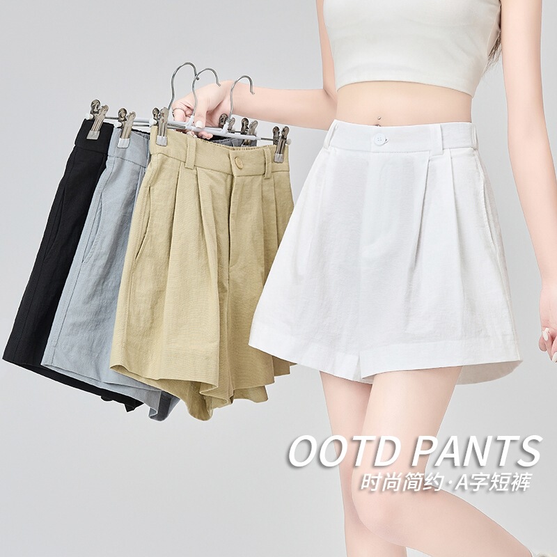 Real Shot of Hemp Cotton Casual Suit Shorts for Women, Summer 2026 Fashion Versatile Elastic Waist Wide-Leg Shorts Real Shot of Hemp Cotton Casual Suit Shorts for Women, Summer 2026 Fashion Versatile Elastic Waist Wide-Leg Shorts