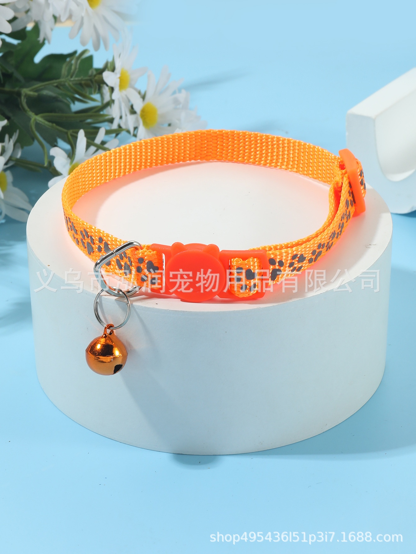 1.0 collar de huellas reflectantes de nailon, hebilla de seguridad separada ajustable cara de gato con anillo de campana