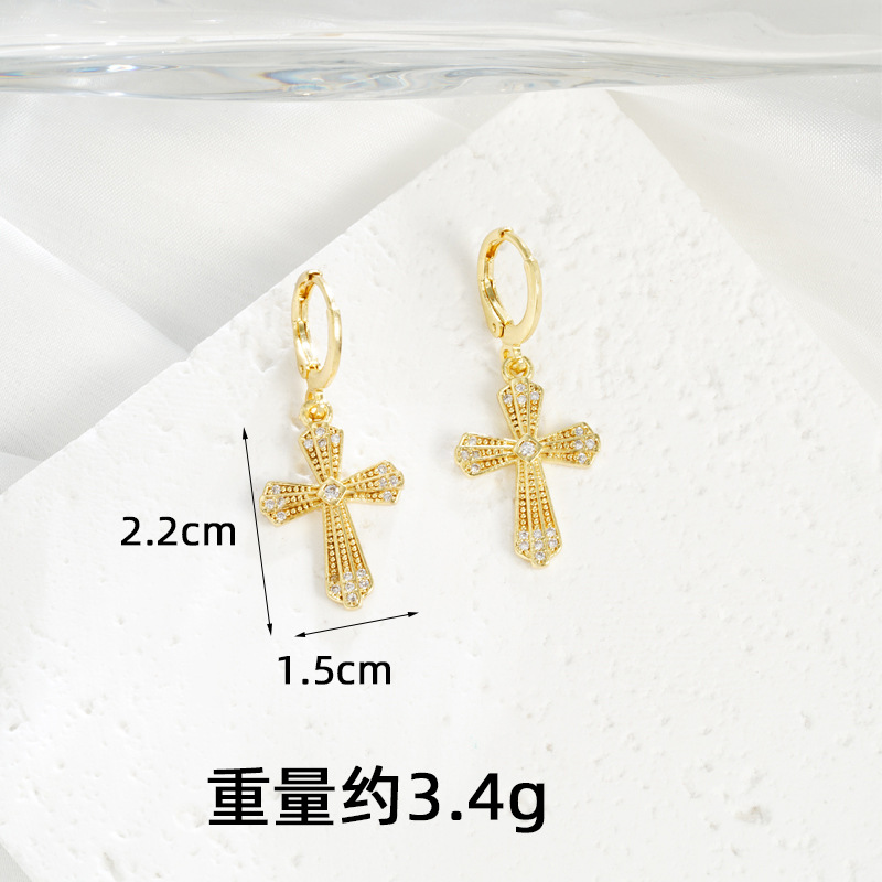 Transfronterizo estilo europeo y americano collar de oro de arena vietnamita ligero lujo texturizado pendientes de cruz para mujeres no se desvanecen joyas