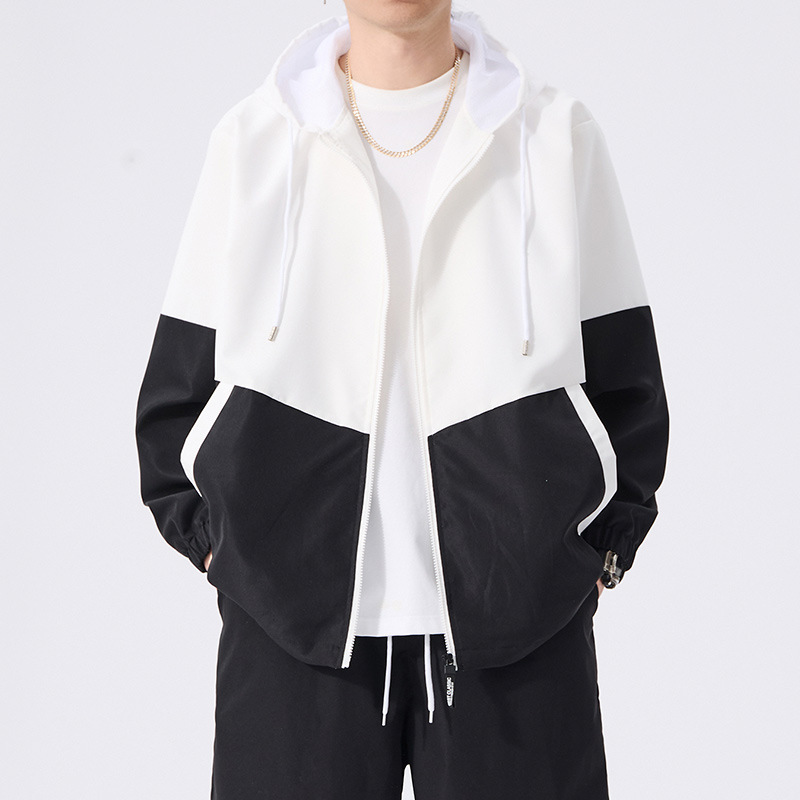 T982 Large Size Color-Blocked Hooded Jacket for Men, Trendy 2026 New Model, Black and White, Cross-Border Foreign Trade Youth Coat, One-Piece Dropshipping T982 Large Size Color-Blocked Hooded Jacket for Men, Trendy 2026 New Model, Black and White, Cross-Border Foreign Trade Youth Coat, One-Piece Dropshipping