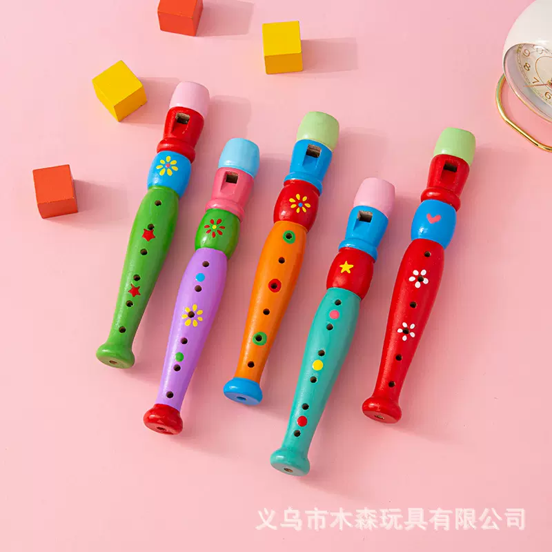 木制卡通彩色笛子木质儿童竖笛6孔小短笛音乐早教幼儿园吹奏乐器