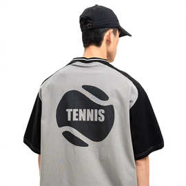 ATBORDER字母印花撞色短袖T恤潮牌宽松复古重磅运动上衣夏季新款