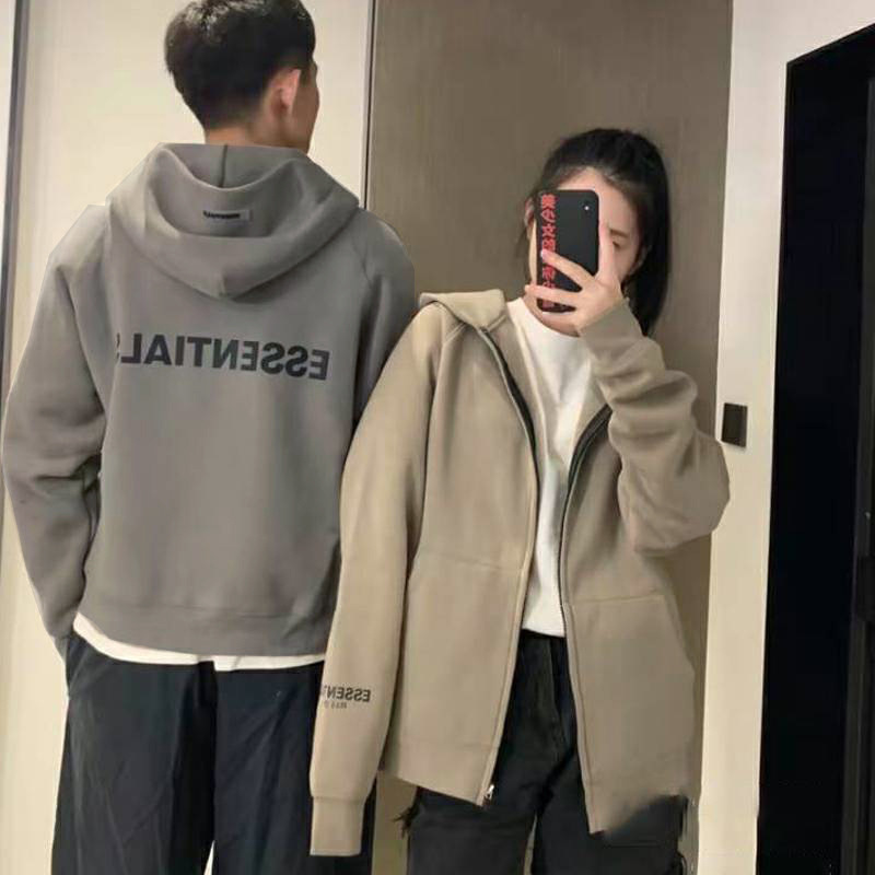 Fog Double-Line Cardigan with Silicone Letters, Loose Casual Zipper, Youthful Trendy Hooded Sweatshirt Jacket for Men and Women Couples Fog Double-Line Cardigan with Silicone Letters, Loose Casual Zipper, Youthful Trendy Hooded Sweatshirt Jacket for Men and Women Couples
