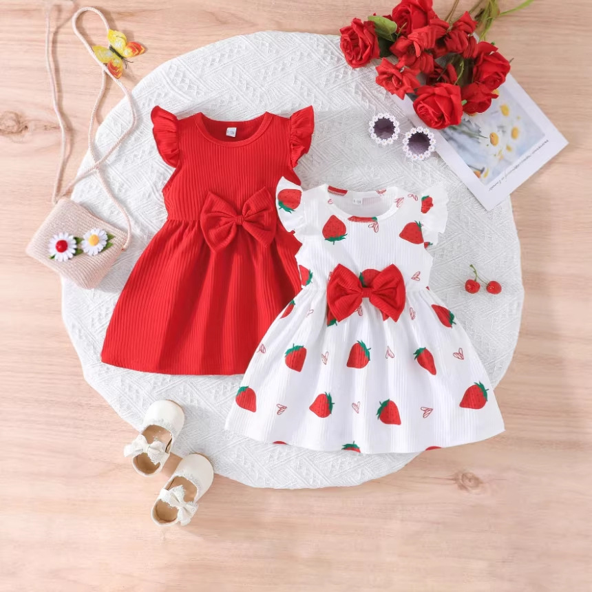 106059819@qq.com Sommerkleid 2026 im koreanischen Stil mit zarten Flügelärmeln für Mädchen von 0-3 Jahren, Prinzessinnenkleid der Klasse A, rot_voghion.com