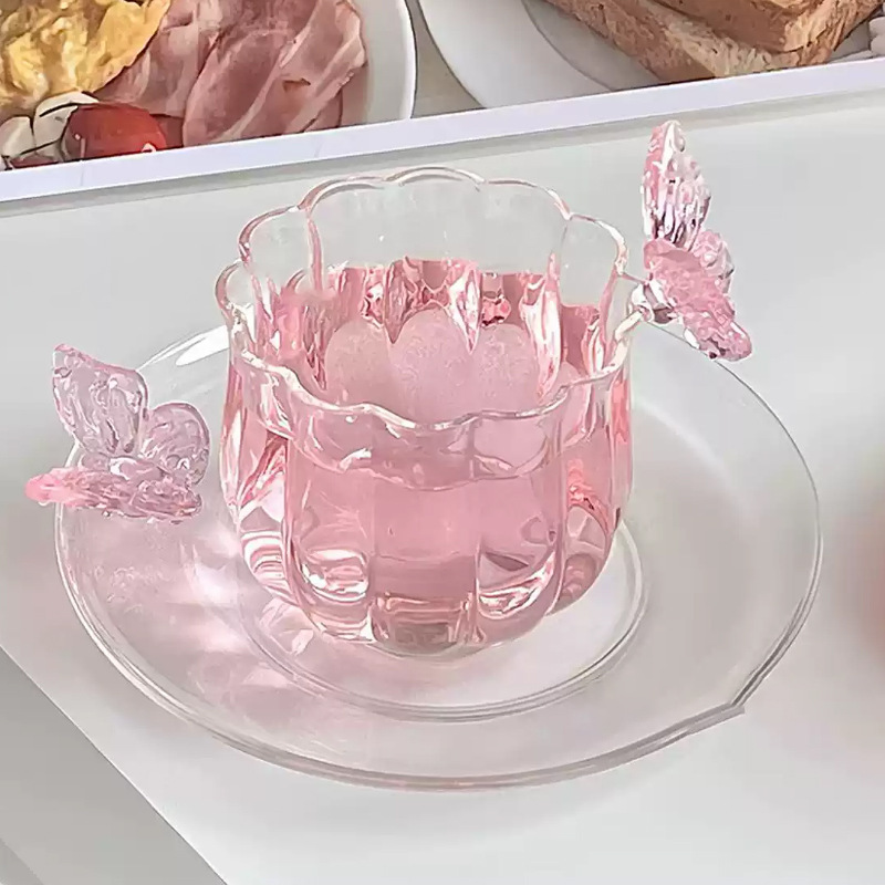 日本式花神カップコレクション手作り水仙蝶カップ耐熱家庭用グラスコーヒーカップクリエイティブカップ|undefined