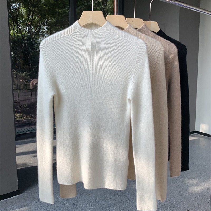 195g King's Choice ~ Base Layer Super Comfortable Seamless 26-Count 2-Strand Yarn 100% Cashmere Base Layer Half-High Collar Top