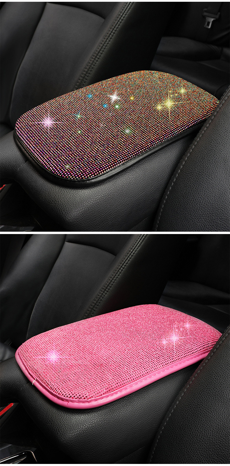 Cross-Border Car Interior Accessories, Diamond-Encrusted Car Armrest Box Mat, Creative Diamond-Encrusted Armrest Protective Cover, Hot-Drilled Diamond Armrest Pad