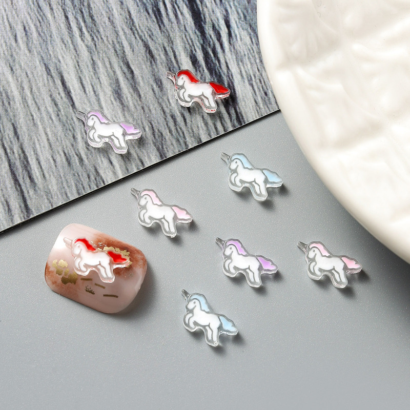 Unicorn Cartoon Nail Art Jewelry Luminous Oil Dripping Little White Horse Cute Unicorn Resin DIY Wearable Nail Accessories