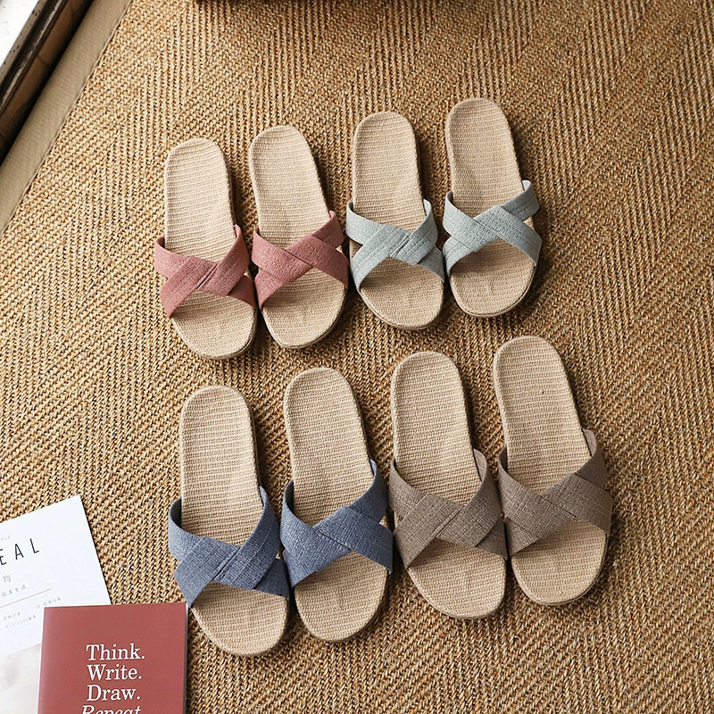 Бытовые льняные тапочки, летние мужские Домашние беговые Jianghu Cross Stall, резиновая хлопковая нескользящая обувь на толстой подошве из ЭВА для женщин