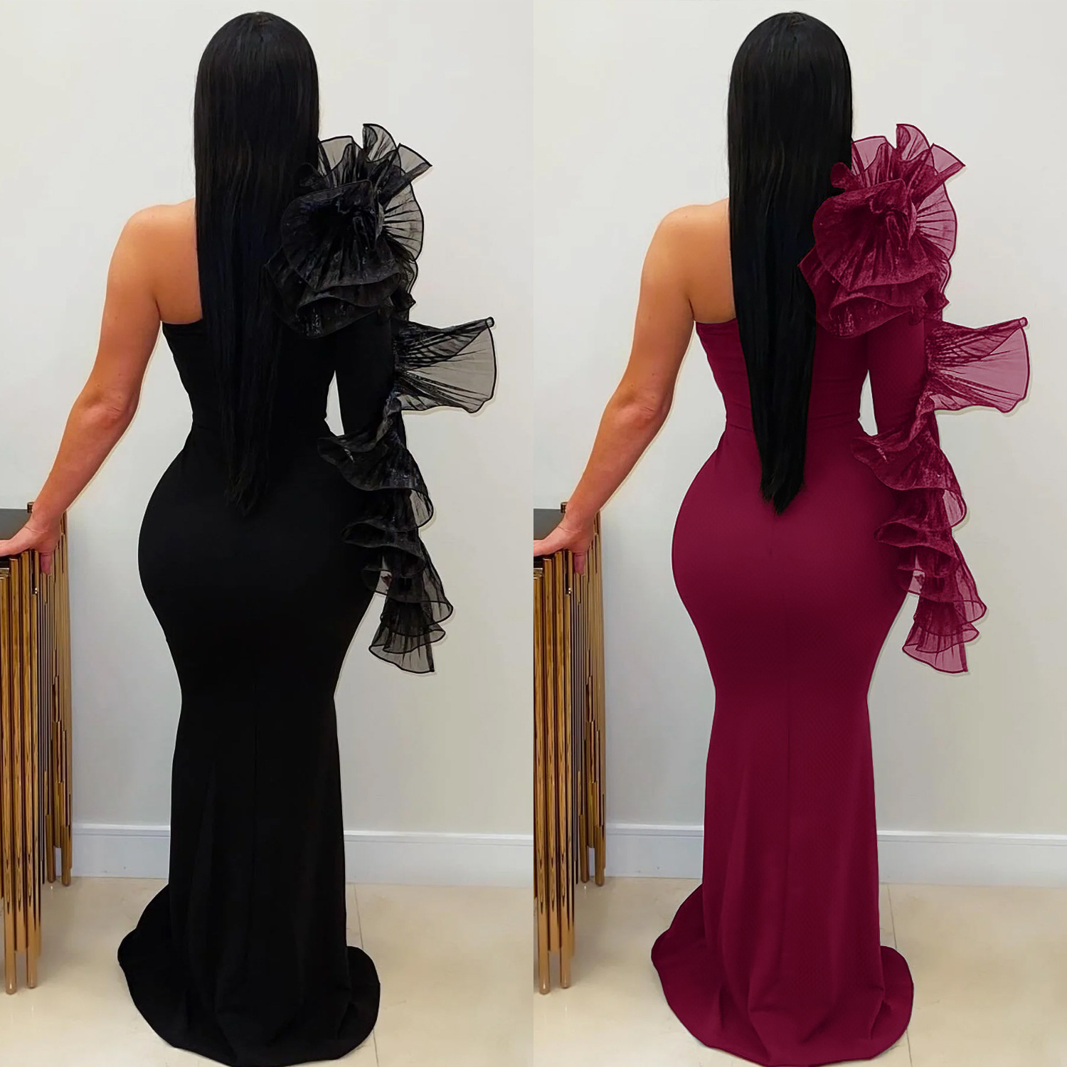 C7610 Aliexpress transfronterizo Amazon Europa y América de moda moda femenina temperamento elegante de manga de encaje simple vestido delgado