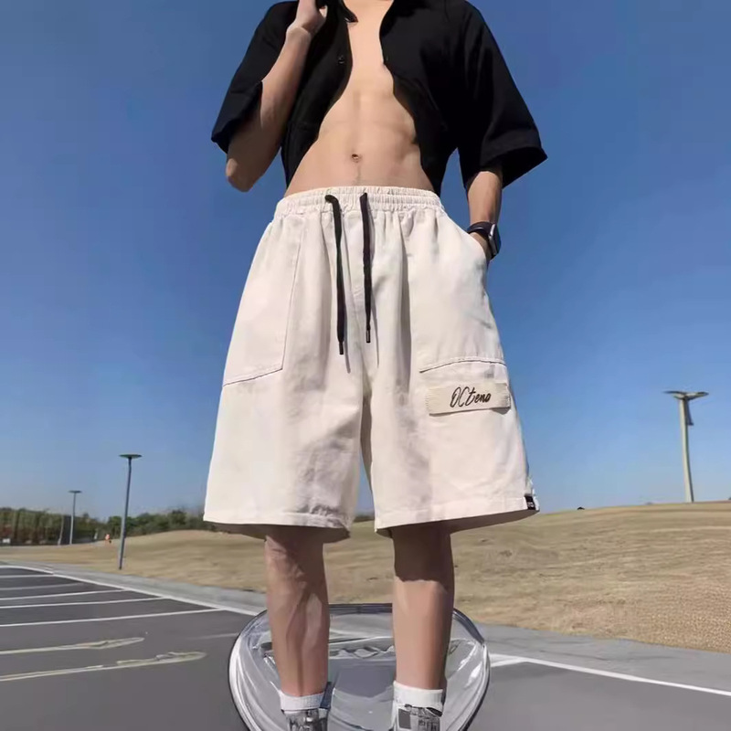Hong Kong Style Shorts Summer Tooling Men's Loose Straight Cotton Junior Japanese Casual Mid-length Pants Fashionable Cotton Pants Hong Kong Style Shorts Summer Tooling Men's Loose Straight Cotton Junior Japanese Casual Mid-length Pants Fashionable Cotton Pants