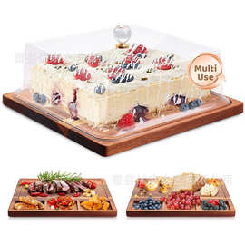 相思木制蛋糕盘双面可用多格水果零食盘带透明盖木制甜品展示盘